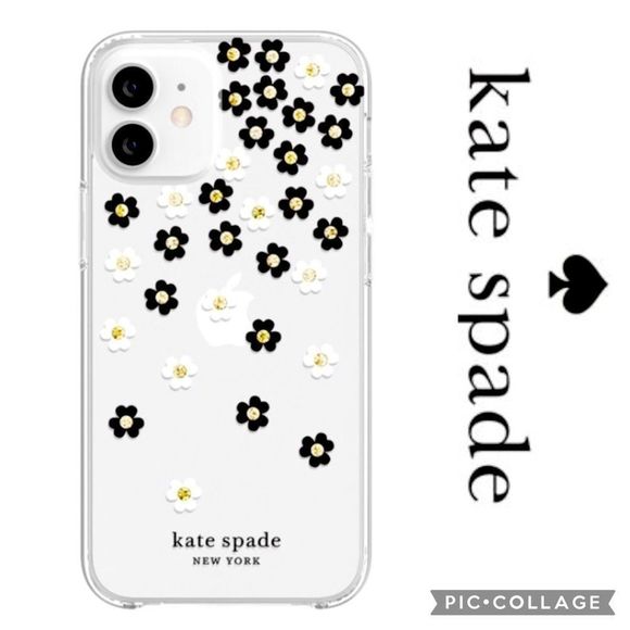 Other - Kate Spade iPhone 12 Mini Case Black/White Scattered Flowers W/ Rhinestones